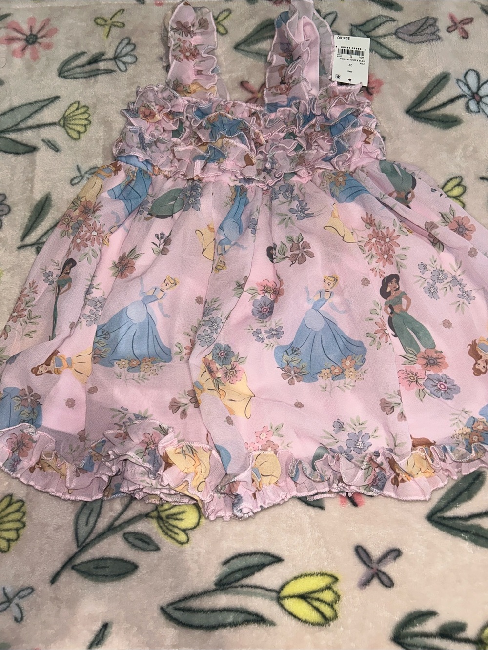 Disney Girls Pink Princess Print Ruffle Dress